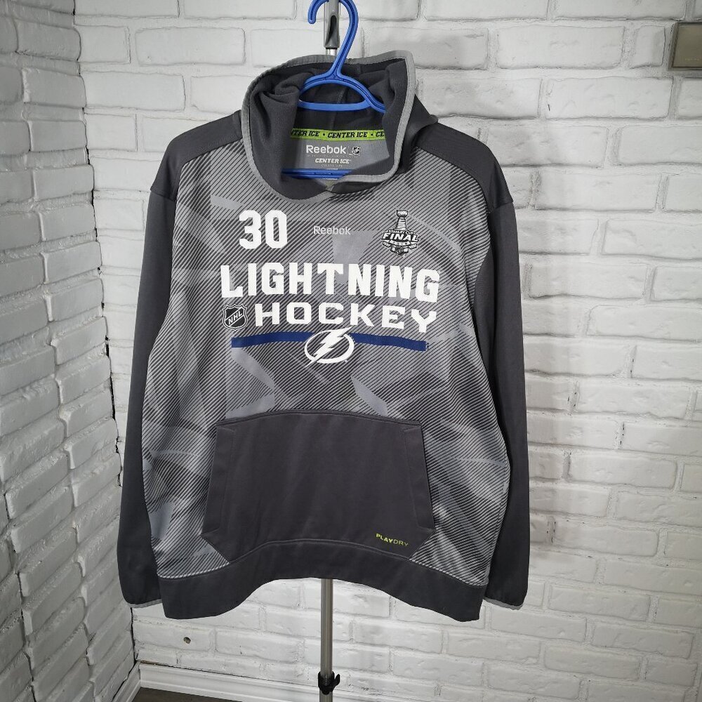 Reebok Center Ice Men's Size Medium Grey Lightening Hockey #30 Play Dry Hoodie
